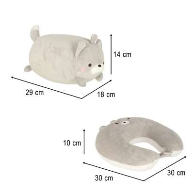 Travel cushion 2in1 neck roll for aeroplane car mascot cat