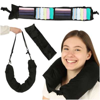 Travel pillow travel storage compartment black
