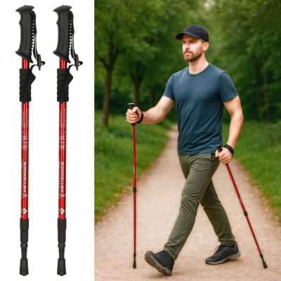 Trekking poles for Nordic walking folding 2 pieces red