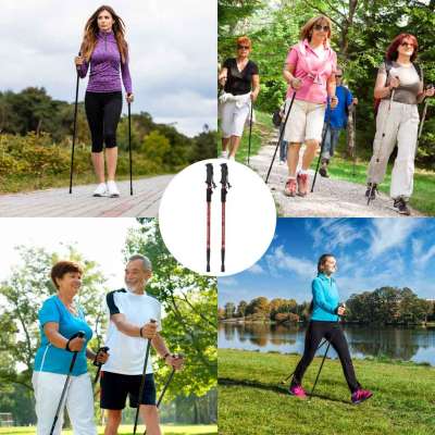 Trekking poles for Nordic walking folding 2 pieces red