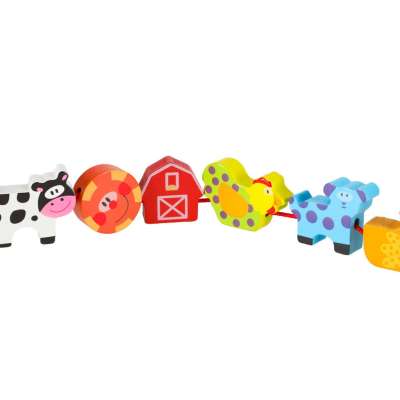Wooden blocks for threading board board board farm animals