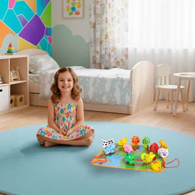 Wooden blocks for threading board board board farm animals