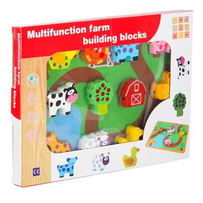 Wooden blocks for threading board board board farm animals