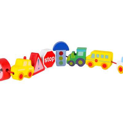 Wooden blocks for threading board board cars vehicles