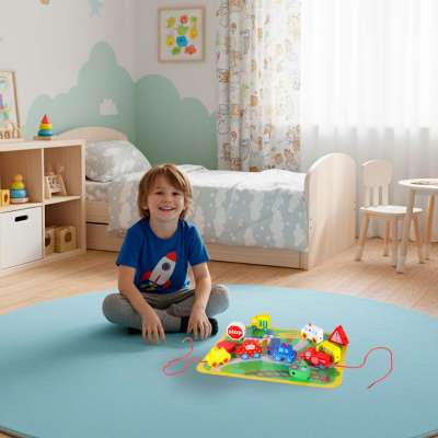 Wooden blocks for threading board board cars vehicles