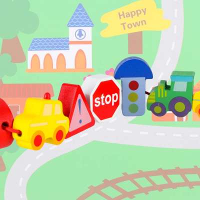 Wooden blocks for threading board board cars vehicles
