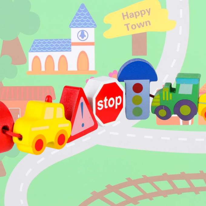 Wooden blocks for threading board board cars vehicles