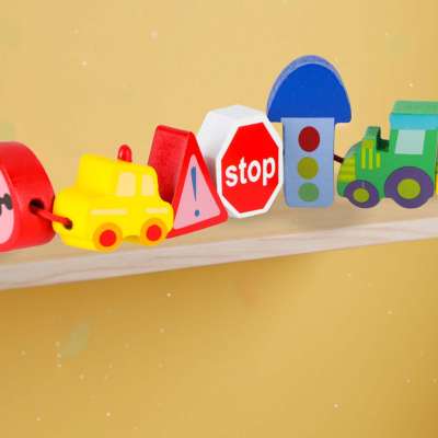 Wooden blocks for threading board board cars vehicles