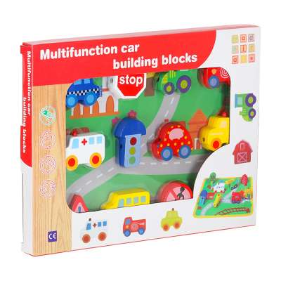 Wooden blocks for threading board board cars vehicles