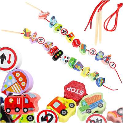 Wooden blocks for threading vehicles traffic signs