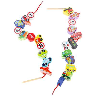 Wooden blocks for threading vehicles traffic signs