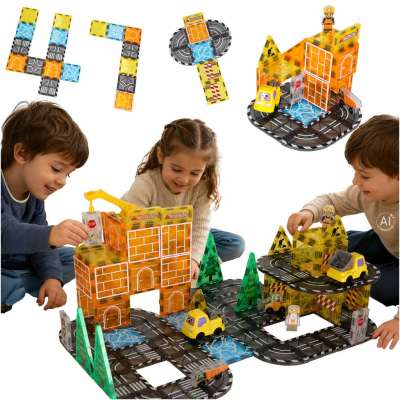 3D construction magnetic building blocks construction machinery 92 pieces