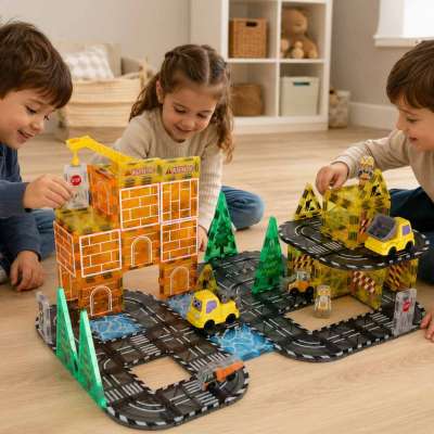 3D construction magnetic building blocks construction machinery 92 pieces