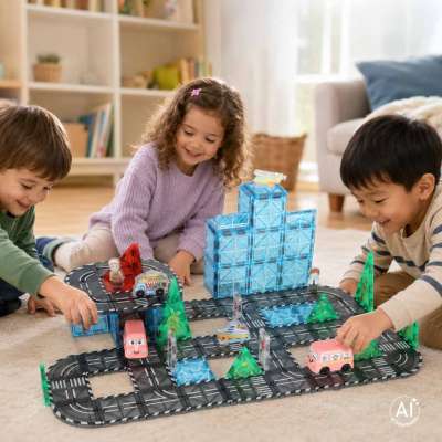 3D magnetic construction blocks city cars 91 elements