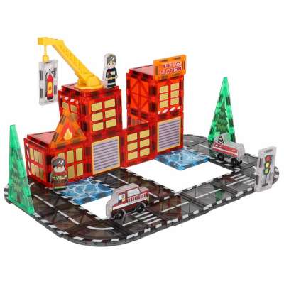 3D magnetic construction blocks fire department 48 elements