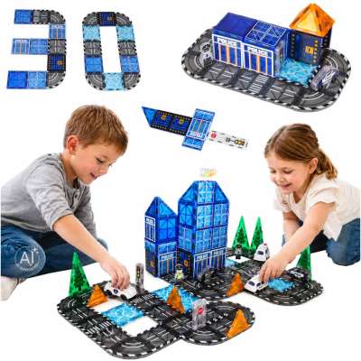 3D magnetic construction blocks police police cars 91 elements