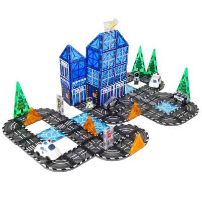 3D magnetic construction blocks police police cars 91 elements