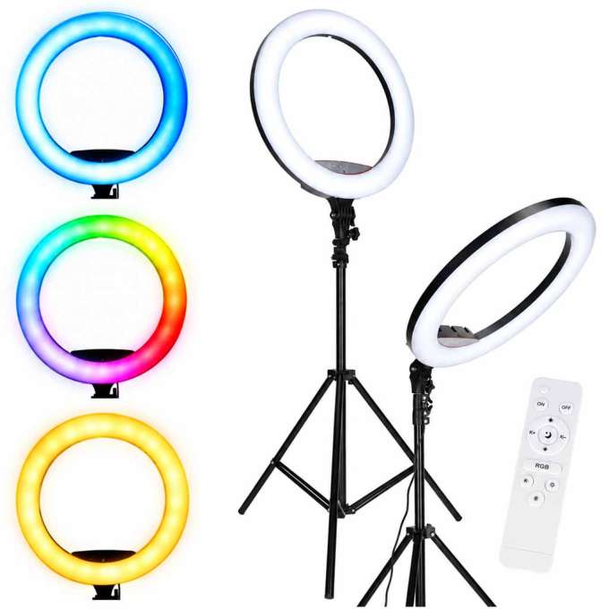 45cm RGB LED Ring Light for Selfie Videos with Tripod and Remote Control