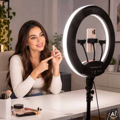 45cm RGB LED Ring Light for Selfie Videos with Tripod and Remote Control