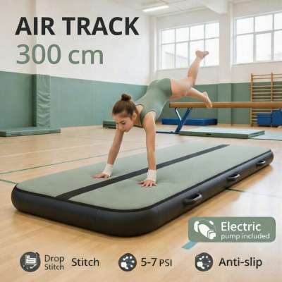 Air Track Mata Gimnastyczna Dmuchana 300×100×10 cm Sage Green + pompka