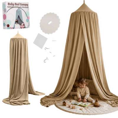 Baby canopy over crib curtain tent tipi hanging beige