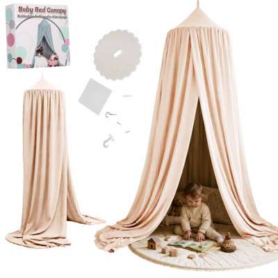 Baby canopy over crib curtain tent tipi hanging beige
