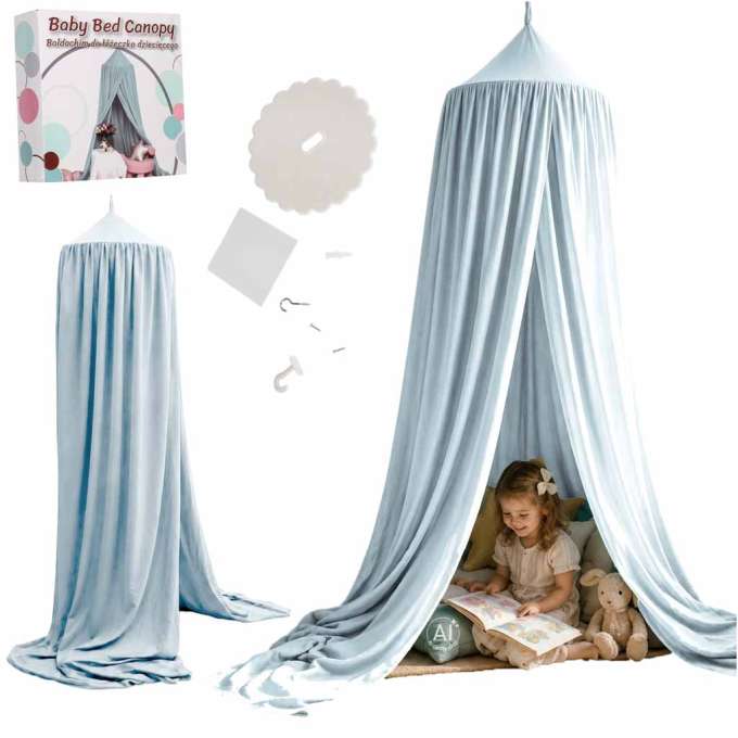 Baby canopy over crib curtain tent tipi hanging blue