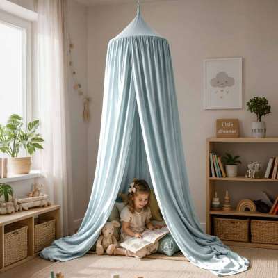 Baby canopy over crib curtain tent tipi hanging blue