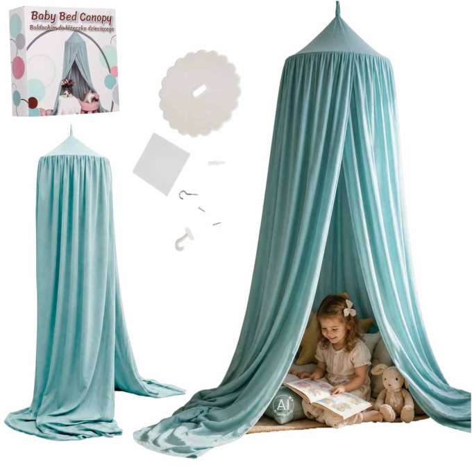 Baby canopy over crib curtain tent tipi hanging green