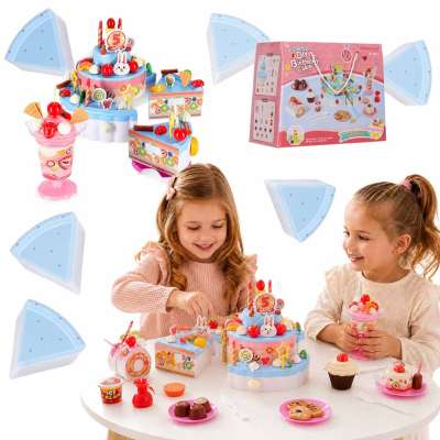 Birthday cake three-story velcro cutting cake music light 117 pieces blue
