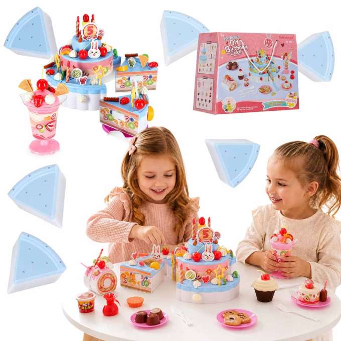 Birthday cake three-story velcro cutting cake music light 117 pieces blue