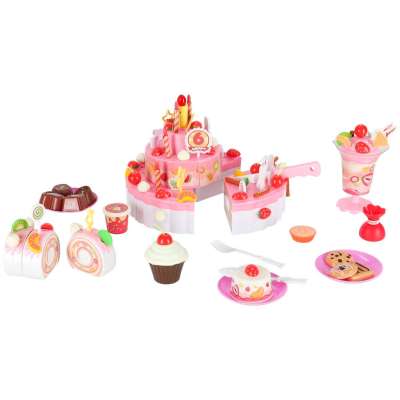 Birthday cake three tier velcro cutting cake music light 117 pieces pink