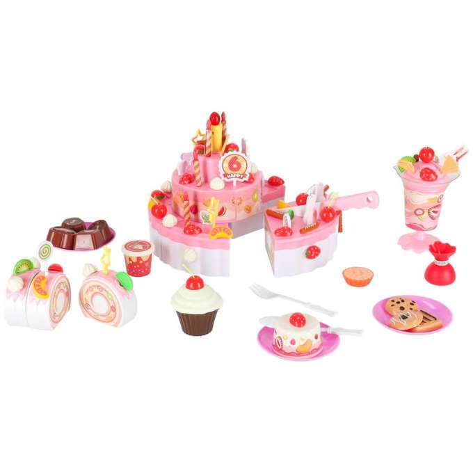 Birthday cake three tier velcro cutting cake music light 117 pieces pink