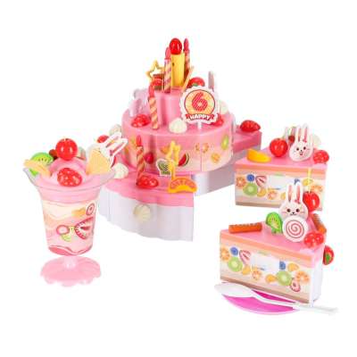 Birthday cake three tier velcro cutting cake music light 117 pieces pink