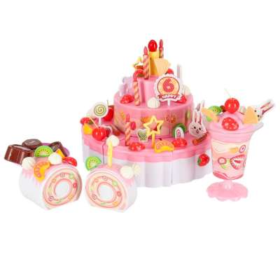 Birthday cake three tier velcro cutting cake music light 117 pieces pink