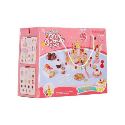 Birthday cake three tier velcro cutting cake music light 117 pieces pink