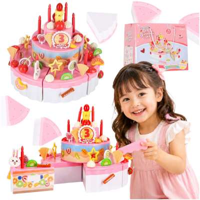 Birthday cake three tier velcro cutting cake music light 75 pieces pink