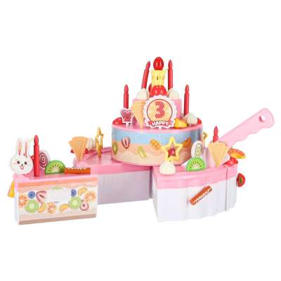 Birthday cake three tier velcro cutting cake music light 75 pieces pink