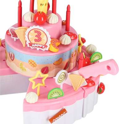 Birthday cake three tier velcro cutting cake music light 75 pieces pink
