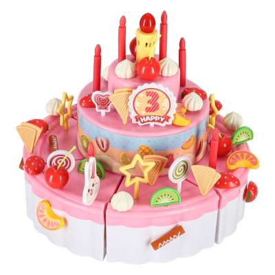 Birthday cake three tier velcro cutting cake music light 75 pieces pink