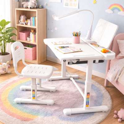 Children's school desk adjustable chair LED lamp USB white
