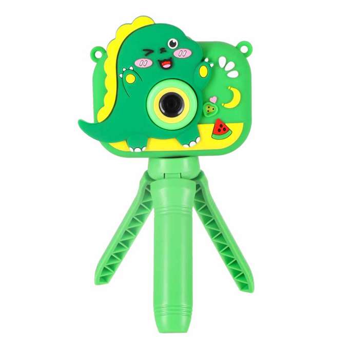 Digital camera for kids on a tripod dinosaur green