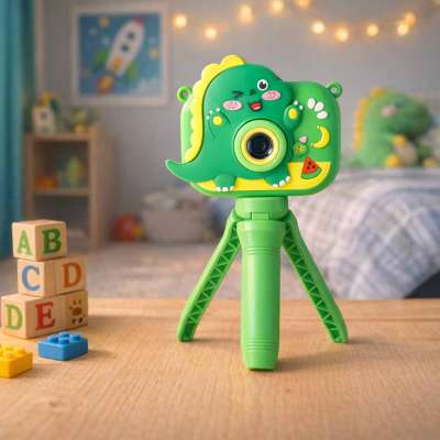 Digital camera for kids on a tripod dinosaur green