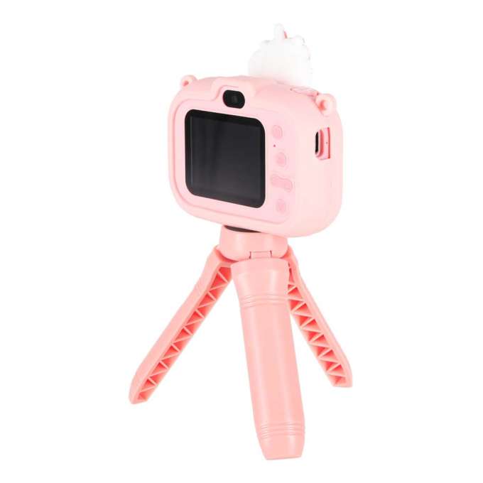 Digital camera for kids on tripod unicorn pink