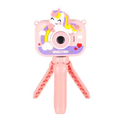 Digital camera for kids on tripod unicorn pink