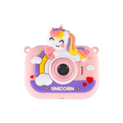 Digital camera for kids on tripod unicorn pink