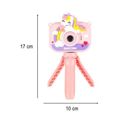 Digital camera for kids on tripod unicorn pink