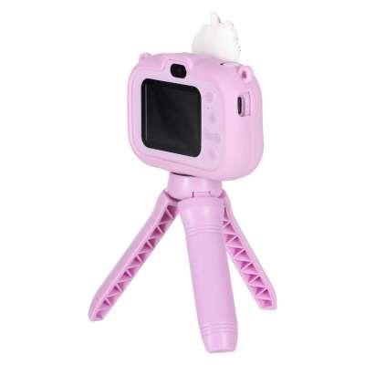 Digital camera for kids on tripod unicorn purple