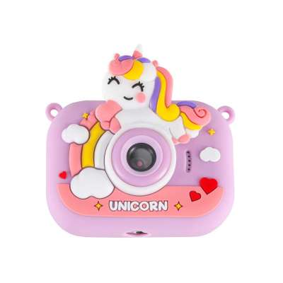 Digital camera for kids on tripod unicorn purple