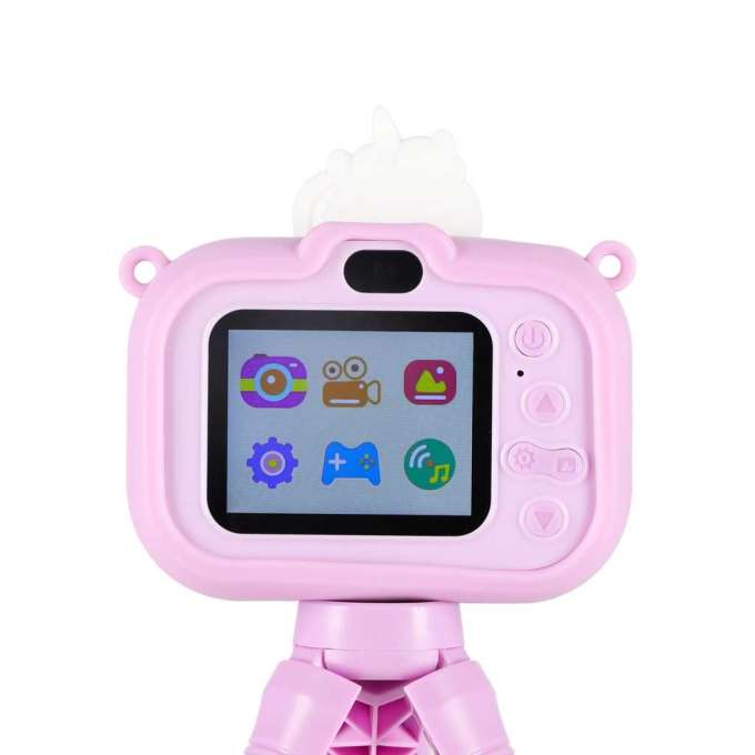 Digital camera for kids on tripod unicorn purple